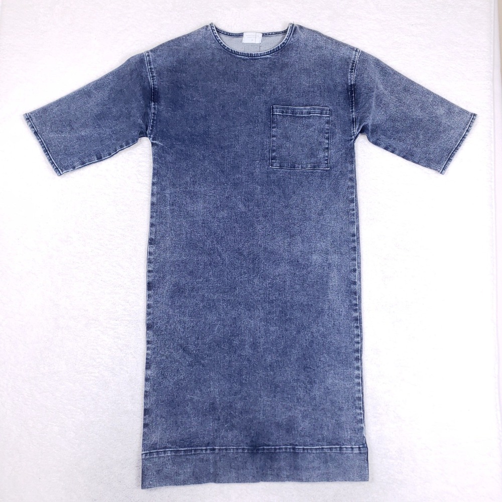 RECOLLECTION Denim Dress Women XS Acid Wash T Shirt Shift Pocket Streetwear Blue